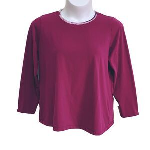Lands End Knit Top Womens Size 1X Purple Long Sleeve T-Shirt Round Neck Stretch